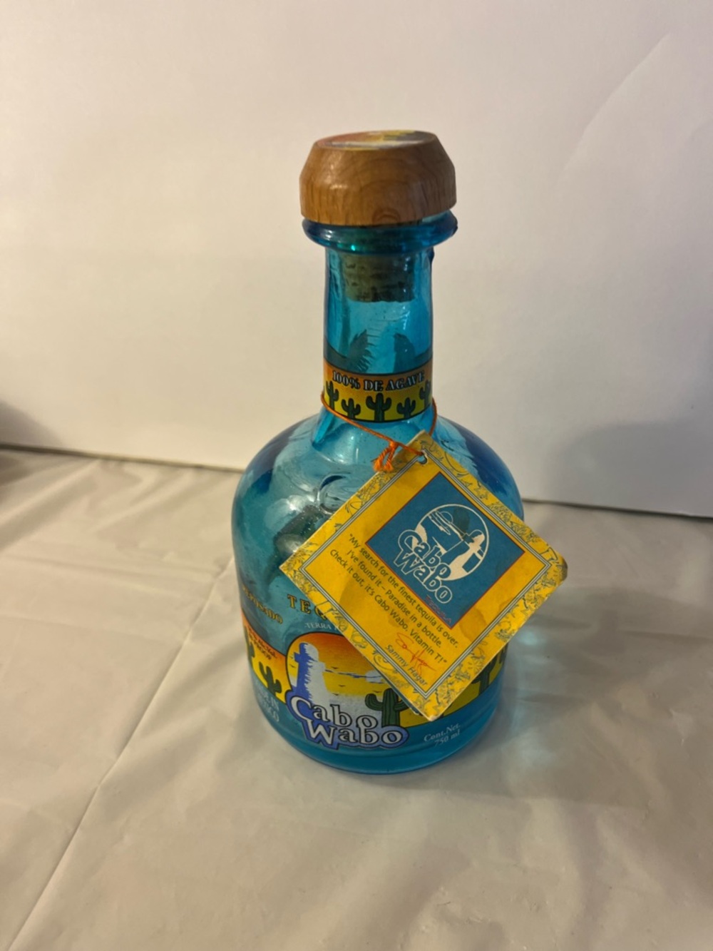 Sammy Hagar’s Cabo Wabo tequila bottle with label rare second generation bottle